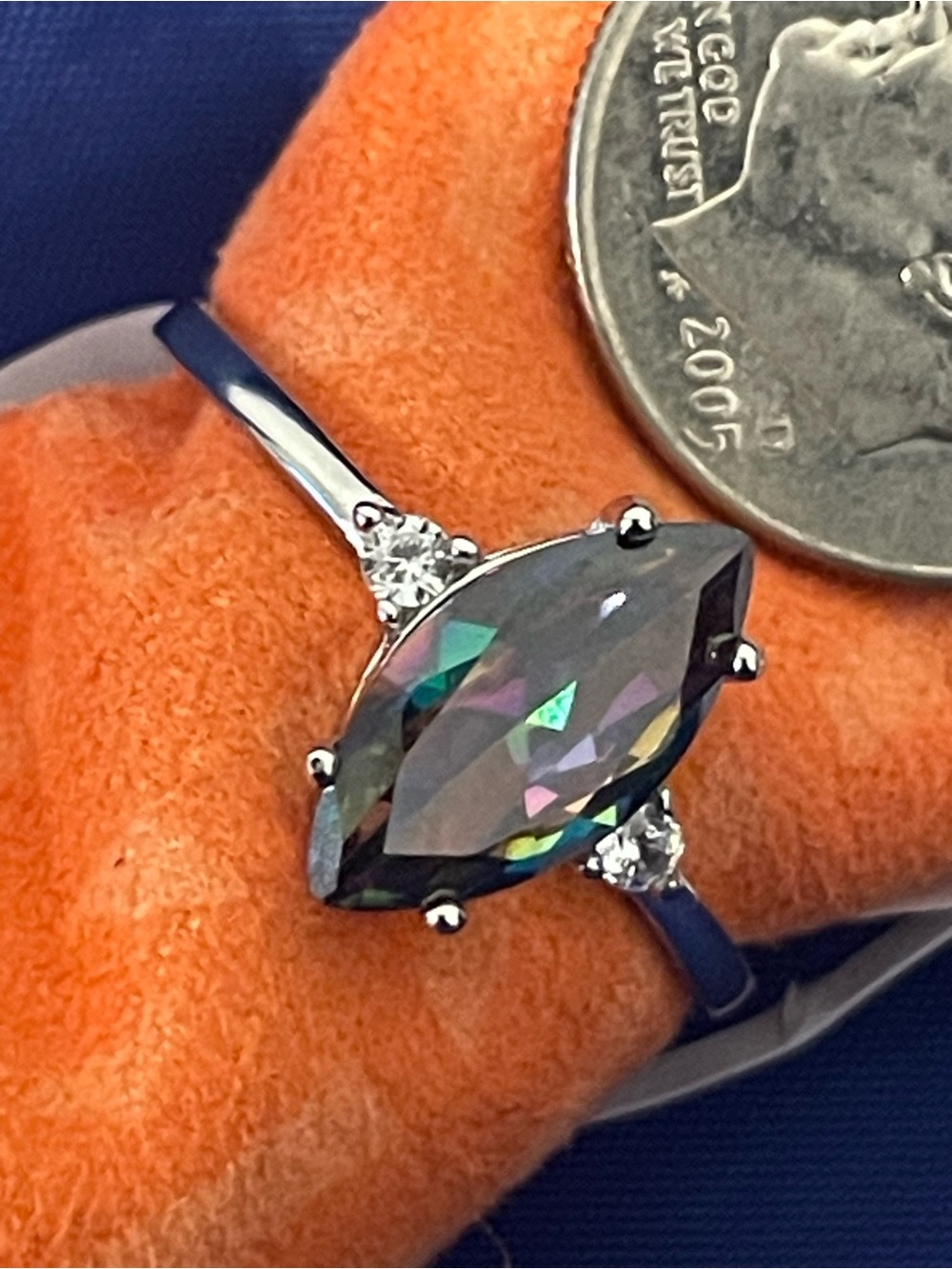 Marquise Mystic Stone Silver Ring in Black-Green - Picture 2 of 5